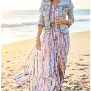 NWT Evereve Allison Joy Strapless‎ Watercolor Stripes Beach Cruise $118